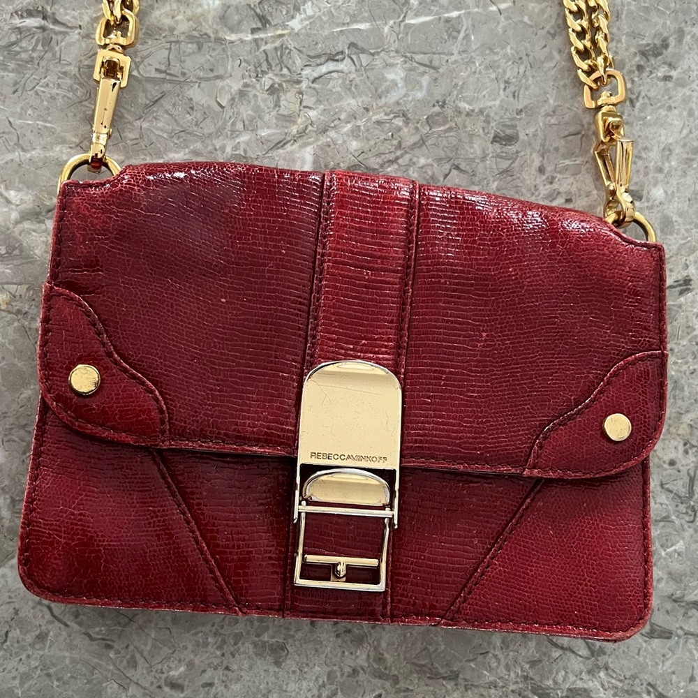 Rebecca Minkoff Burgundy Crossbody Bag with Gold Accents
